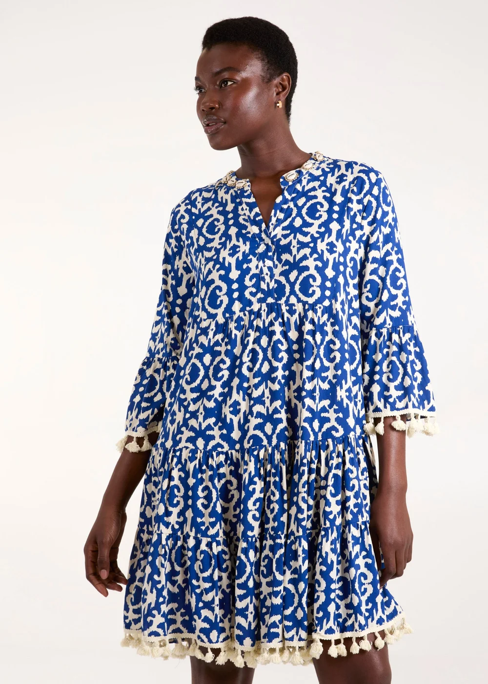 blue smock dress zara ZARA Blue Leopard Tiered Smock Swing Dress Sz M Size M - $45 (10% Off Retail)