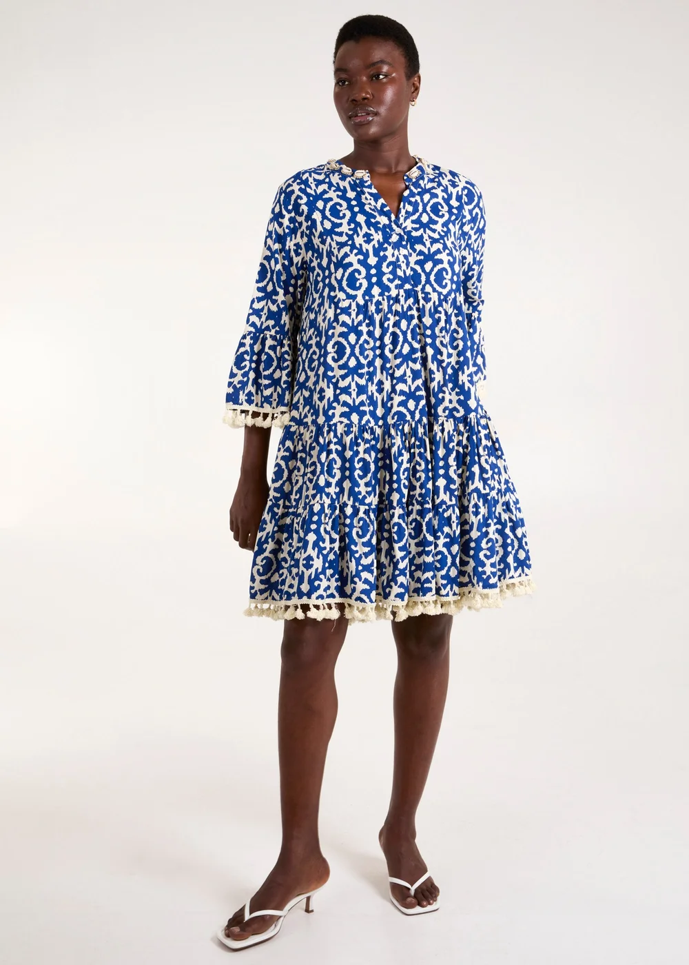 Blue Vanilla Blue Tassel & Shell Neck Smock Dress - S Image 4
