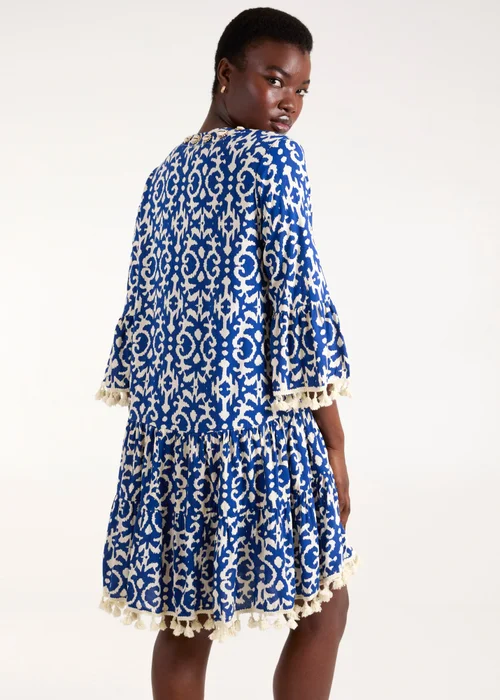 Blue Vanilla Blue Tassel & Shell Neck Smock Dress - S Image 2