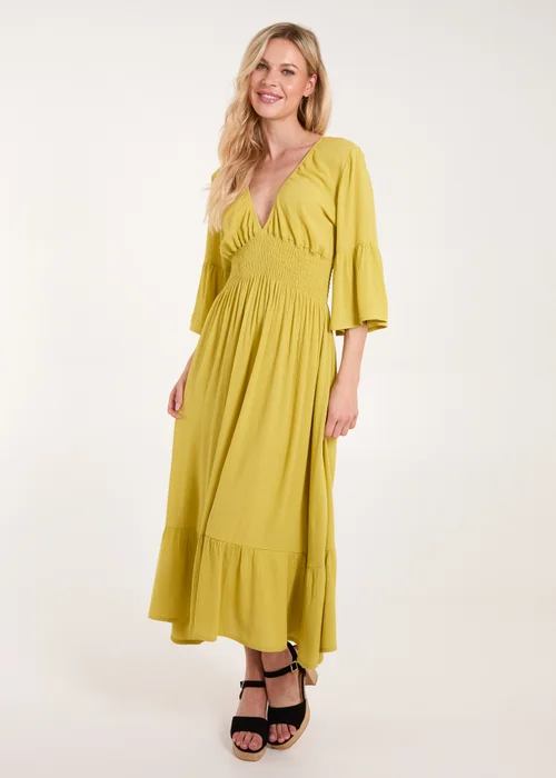 Blue Vanilla Yellow Shirred Empire Bust Dress - S Image 2
