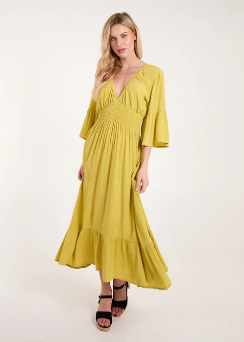 Blue Vanilla Yellow Shirred Empire Bust Dress - S Image 5