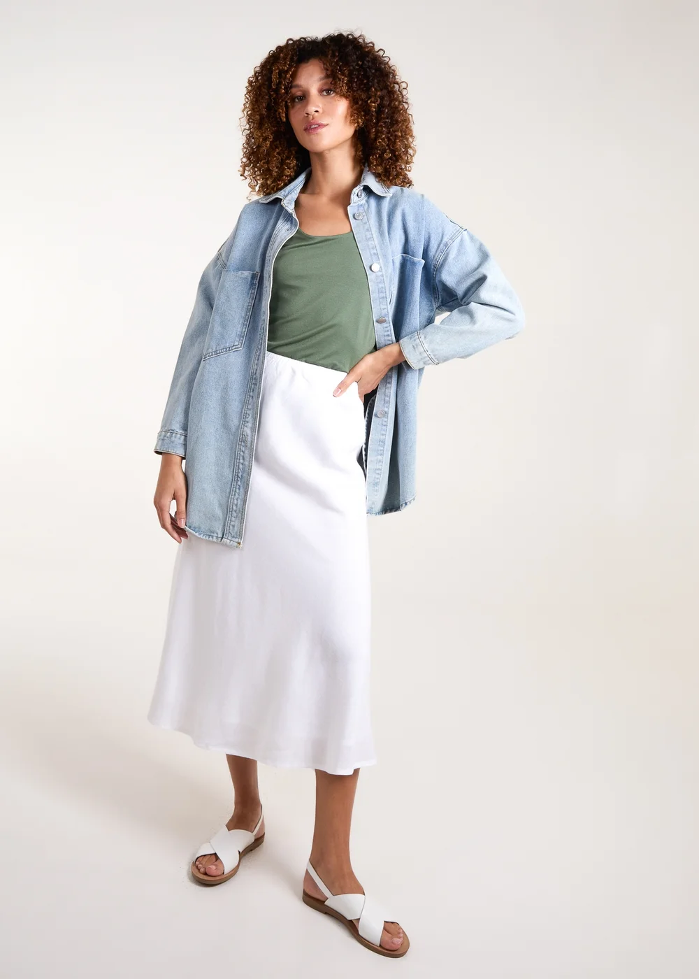 Blue Vanilla White Bias Cut Midi Skirt - Small Image 1
