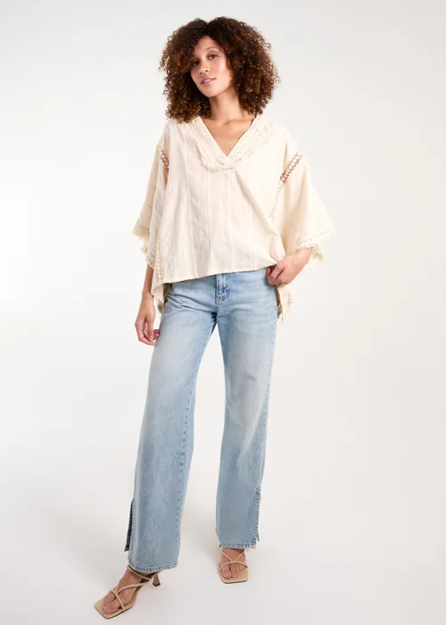 Blue Vanilla Stone V Front Crochet Fringe Kimono Top - One Size Image 4