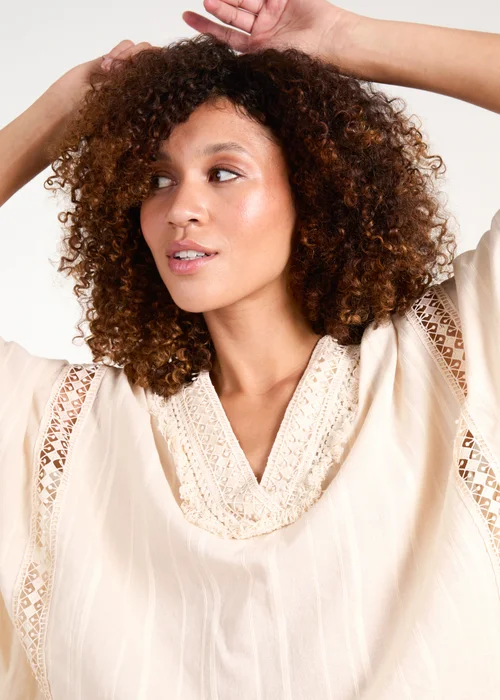 Blue Vanilla Stone V Front Crochet Fringe Kimono Top - One Size Image 3