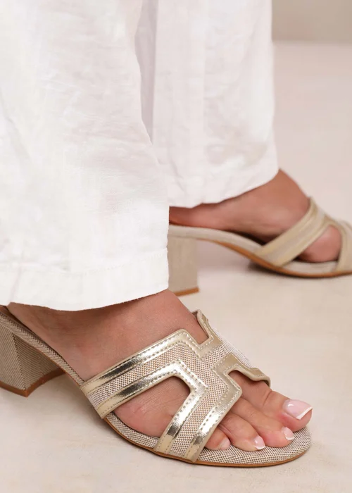 Where's That From Drama Gold Metallic Strappy Block Heel Sandals - 3 Image 3