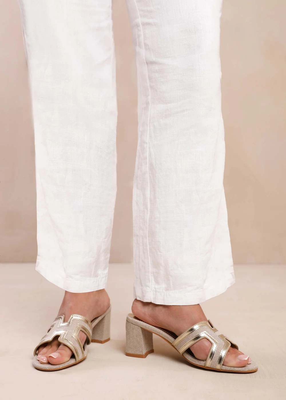 Where's That From Drama Gold Metallic Strappy Block Heel Sandals - 3 Image 2