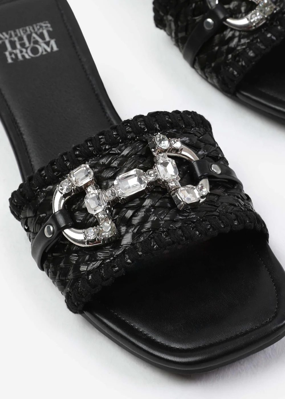 Where's That From Align Jewel Detail Flat Sandals Black Raffia - 3 Image 2