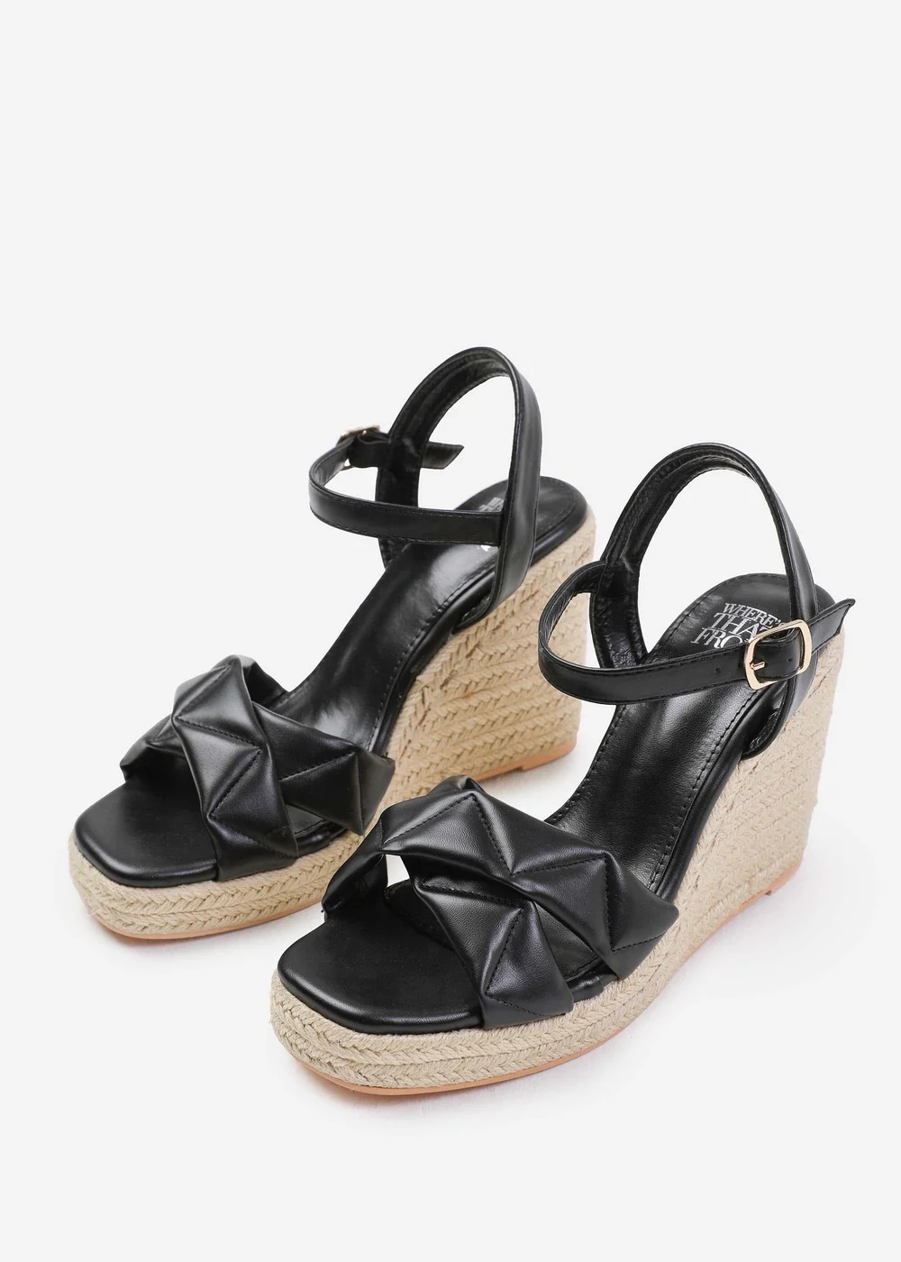 Where's That From Lima Black Wide-Fit Padded Strappy Espadrille Wedges - 3 Image 2