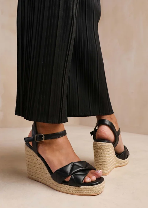 Where's That From Lima Black Wide-Fit Padded Strappy Espadrille Wedges - 3 Image 3