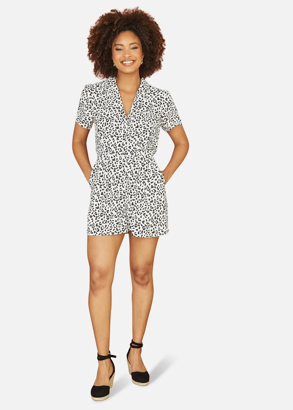 Yumi White Leopard Print Playsuit - Size 8 Image 1