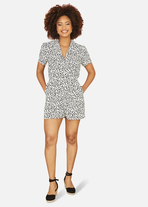Yumi White Leopard Print Playsuit - Size 8 Image 1