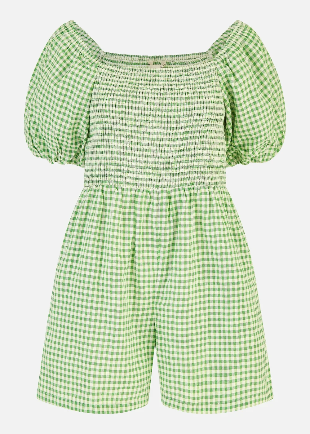 Yumi Green Cotton Gingham Puff Sleeve Playsuit - Size 8 Image 3
