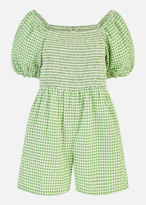 Yumi Green Cotton Gingham Puff Sleeve Playsuit - Size 8 Image 3