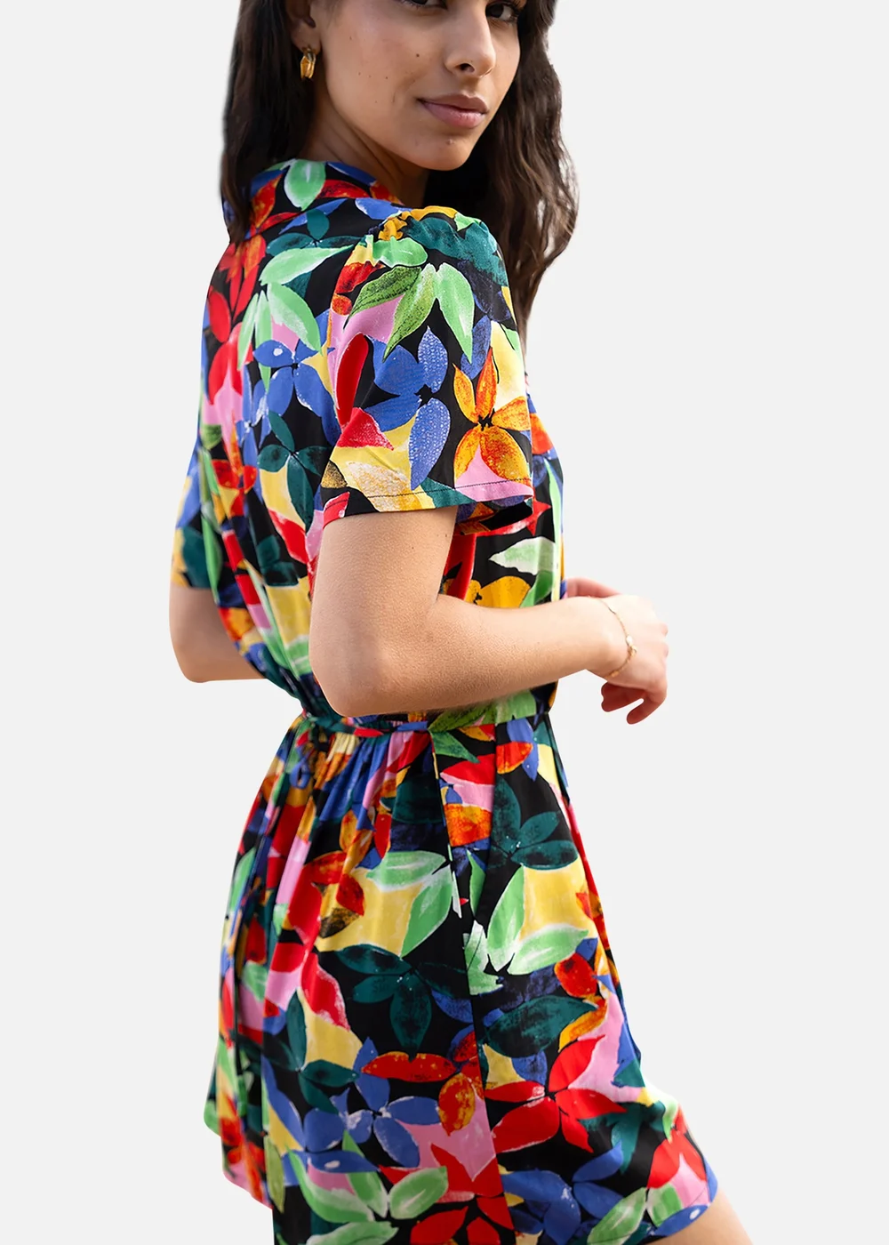 Yumi Multicolour Tropical Leaf Print Playsuit - 8 Image 2