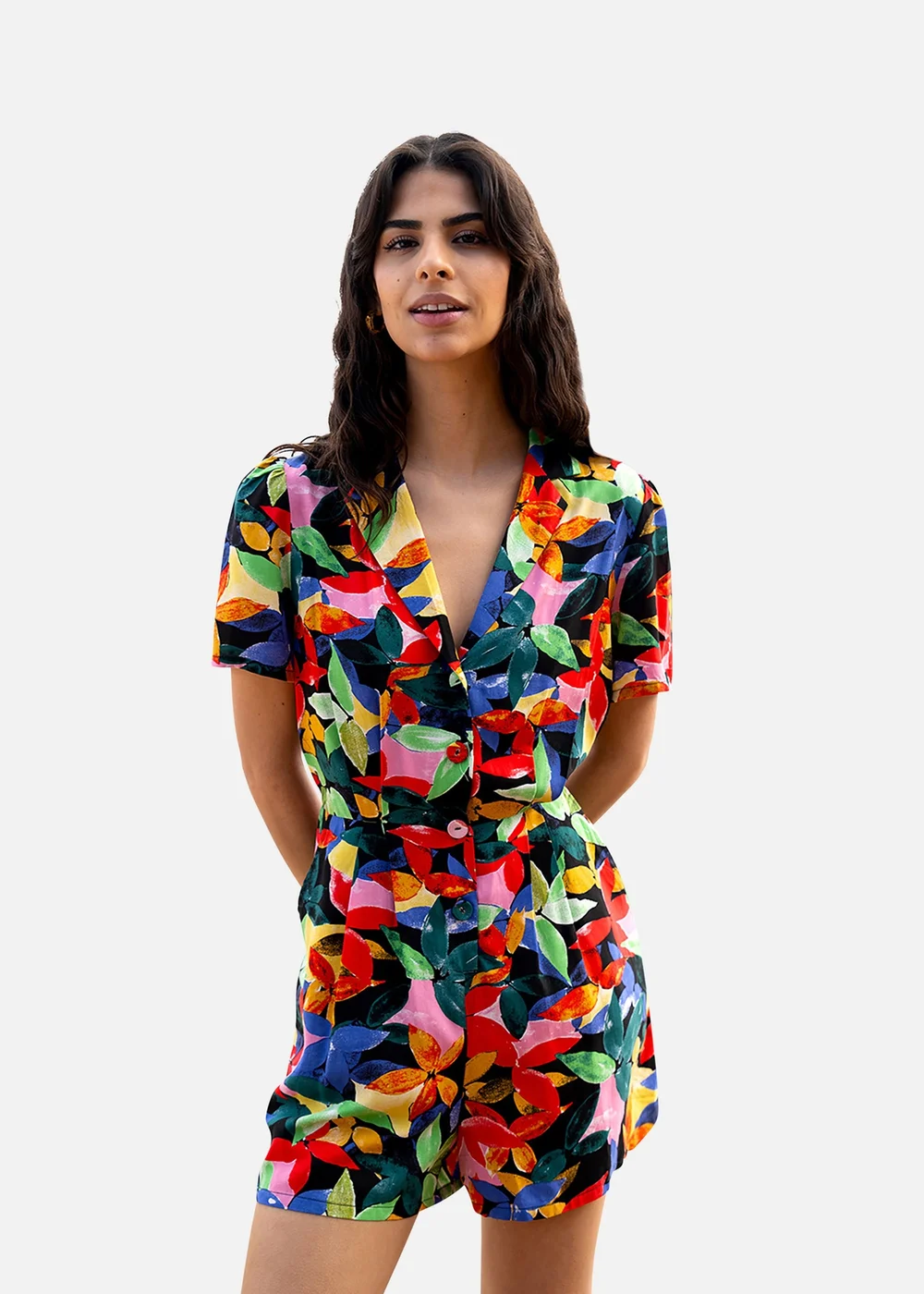 Yumi Multicolour Tropical Leaf Print Playsuit - 8 Image 3