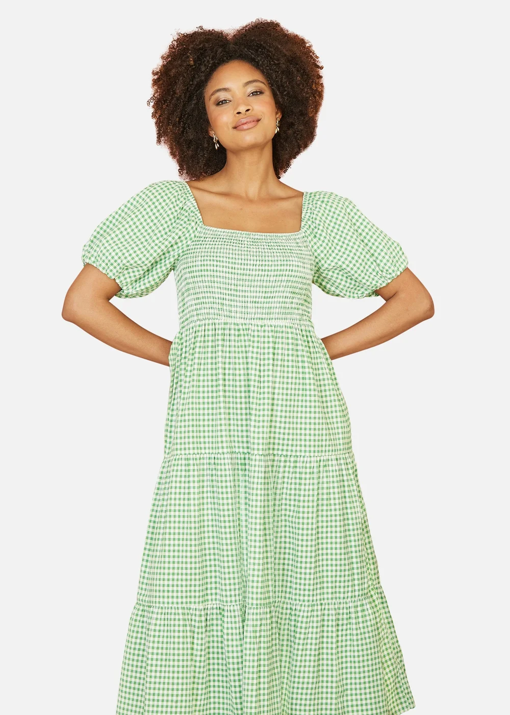 Yumi Green Gingham Smock Puff Sleeve Midi Dress - 10 | Matalan Yumi Green Gingham Smock Puff Sleeve Midi Dress - 10 | Matalan