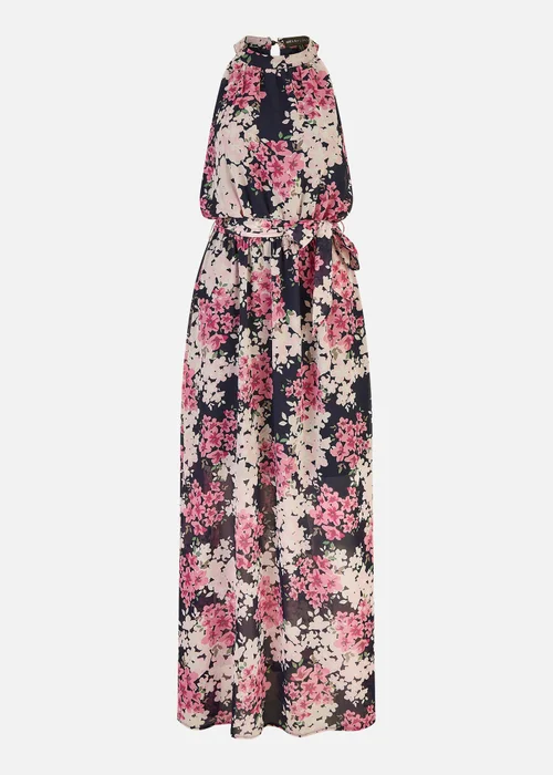 Mela Navy Blossom Halter Neck Maxi Dress With Side Split - 8 Image 3