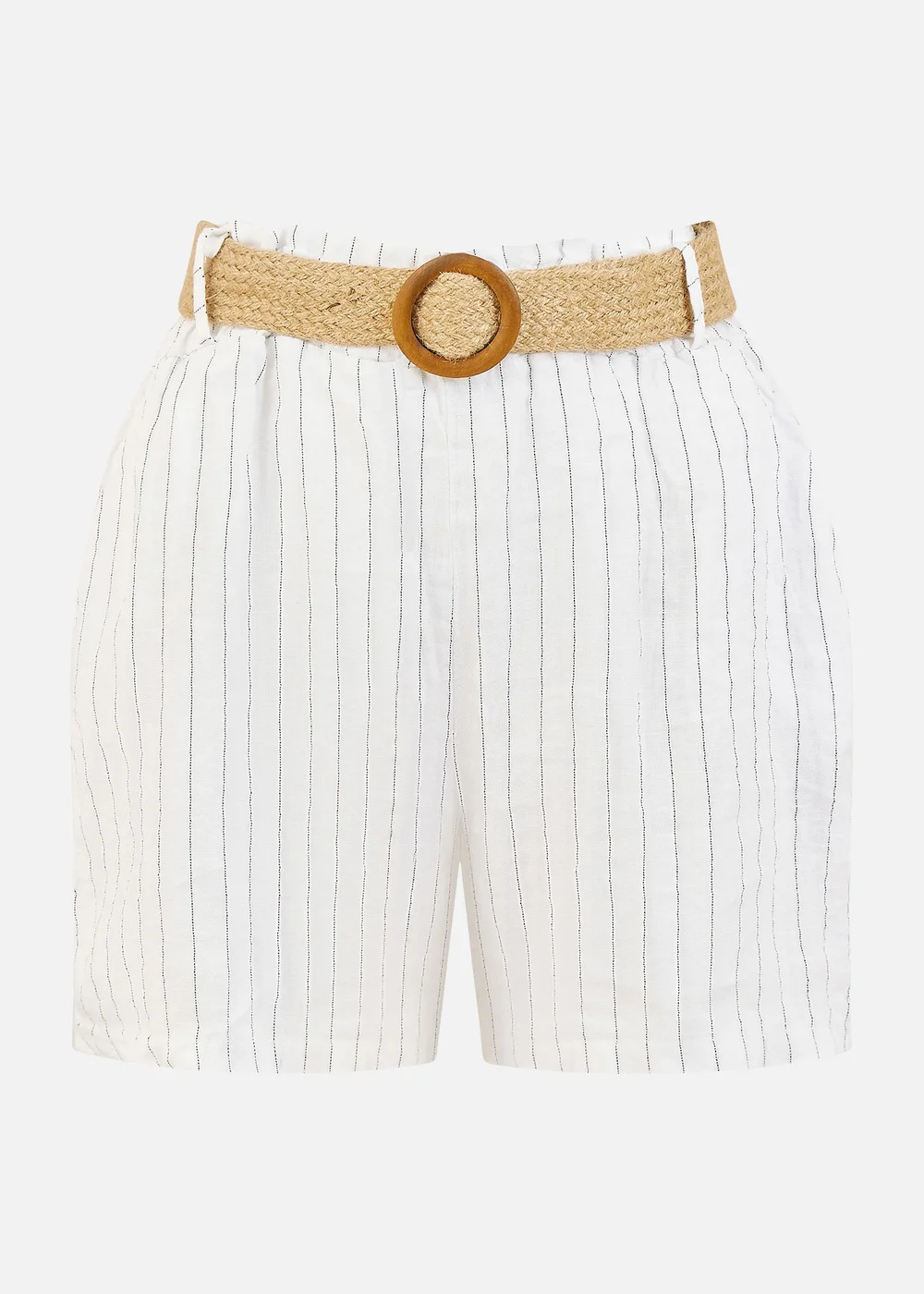 Yumi White Striped Italian Linen Shorts With Belt - S Image 3