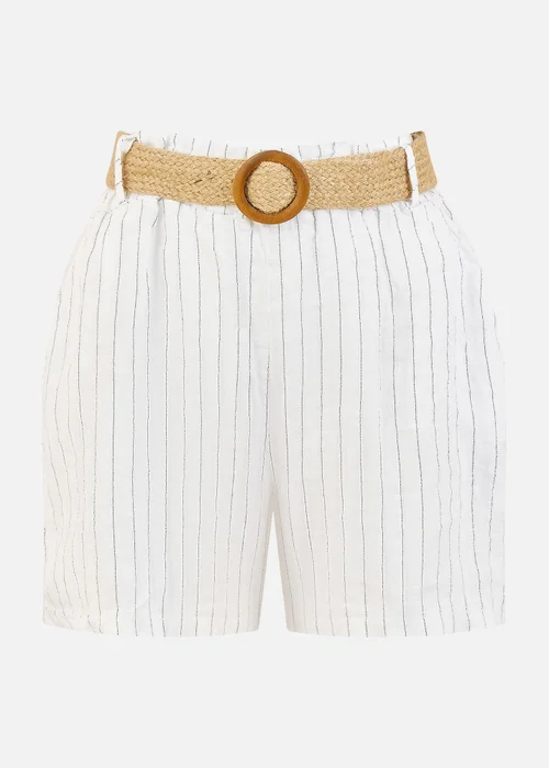 Yumi White Striped Italian Linen Shorts With Belt - S Image 3