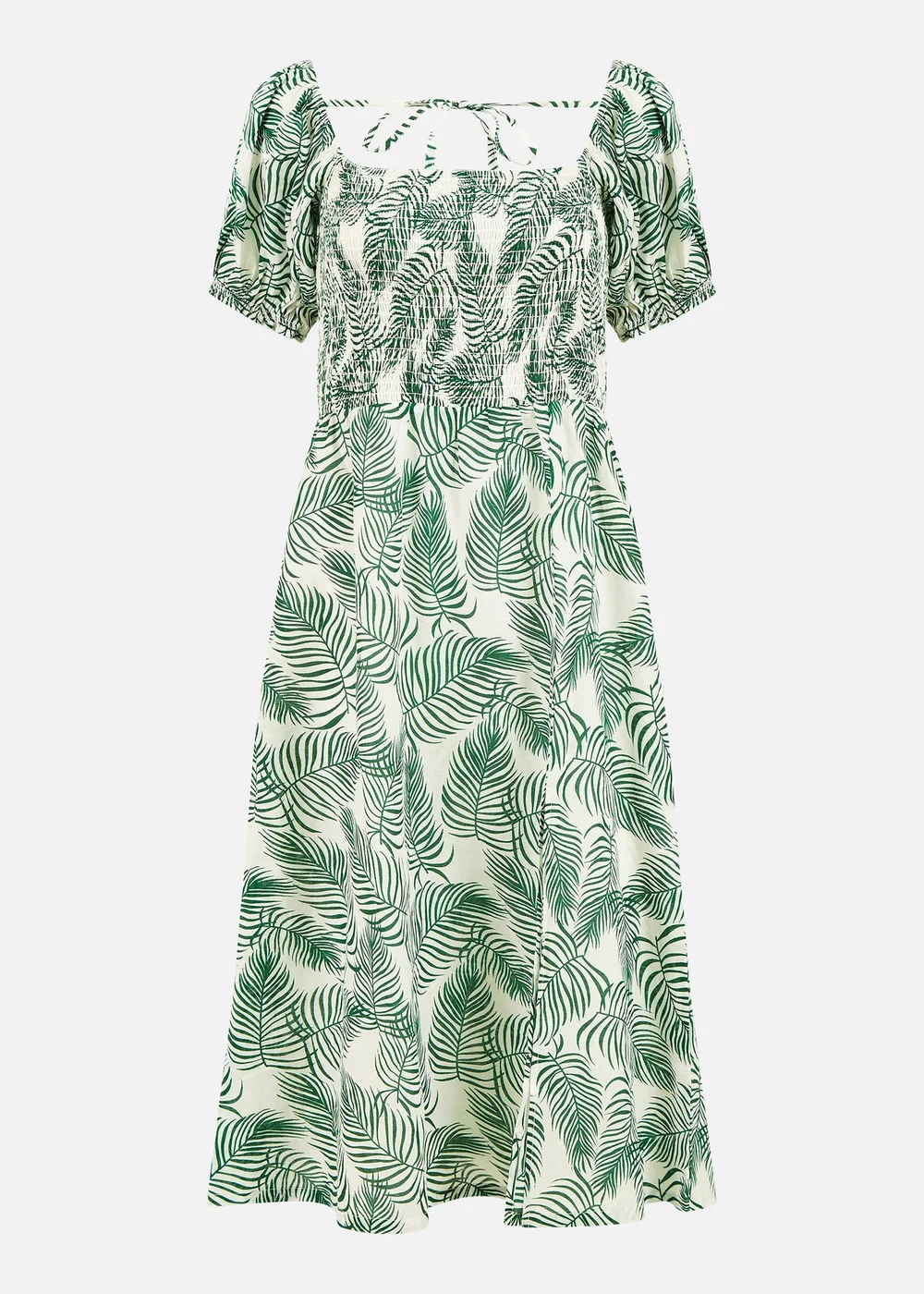 Yumi Green Organic Cotton Palm Print Midi Dress With Side Split - 8 Image 3