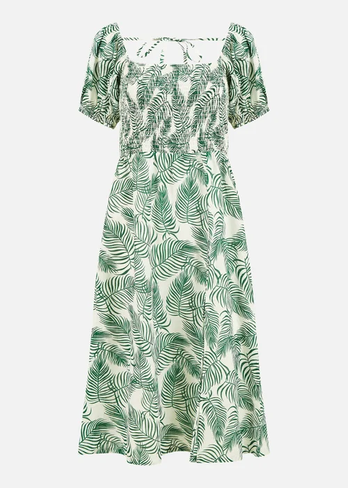 Yumi Green Organic Cotton Palm Print Midi Dress With Side Split - 8 Image 3