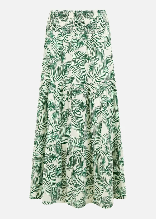 Yumi Green Cotton Voile Palm Leaf Ruched Waist Midi Skirt - Size 8 Image 3