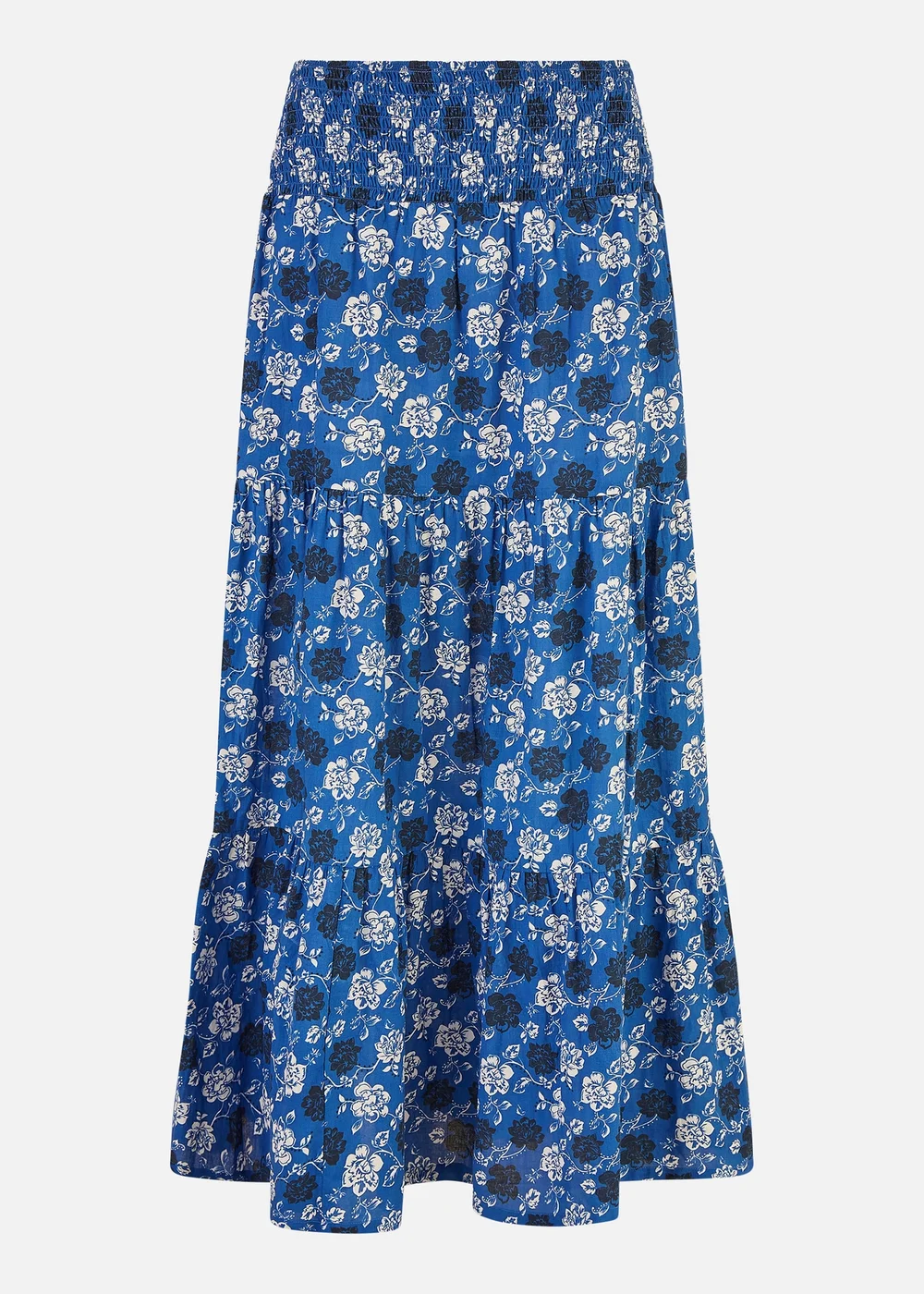 Yumi Blue Cotton Voile Floral Ruched Waist Midi Skirt - Size 8 Image 2