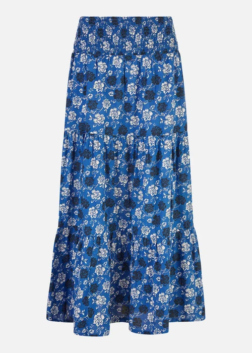 Yumi Blue Cotton Voile Floral Ruched Waist Midi Skirt - Size 8 Image 2