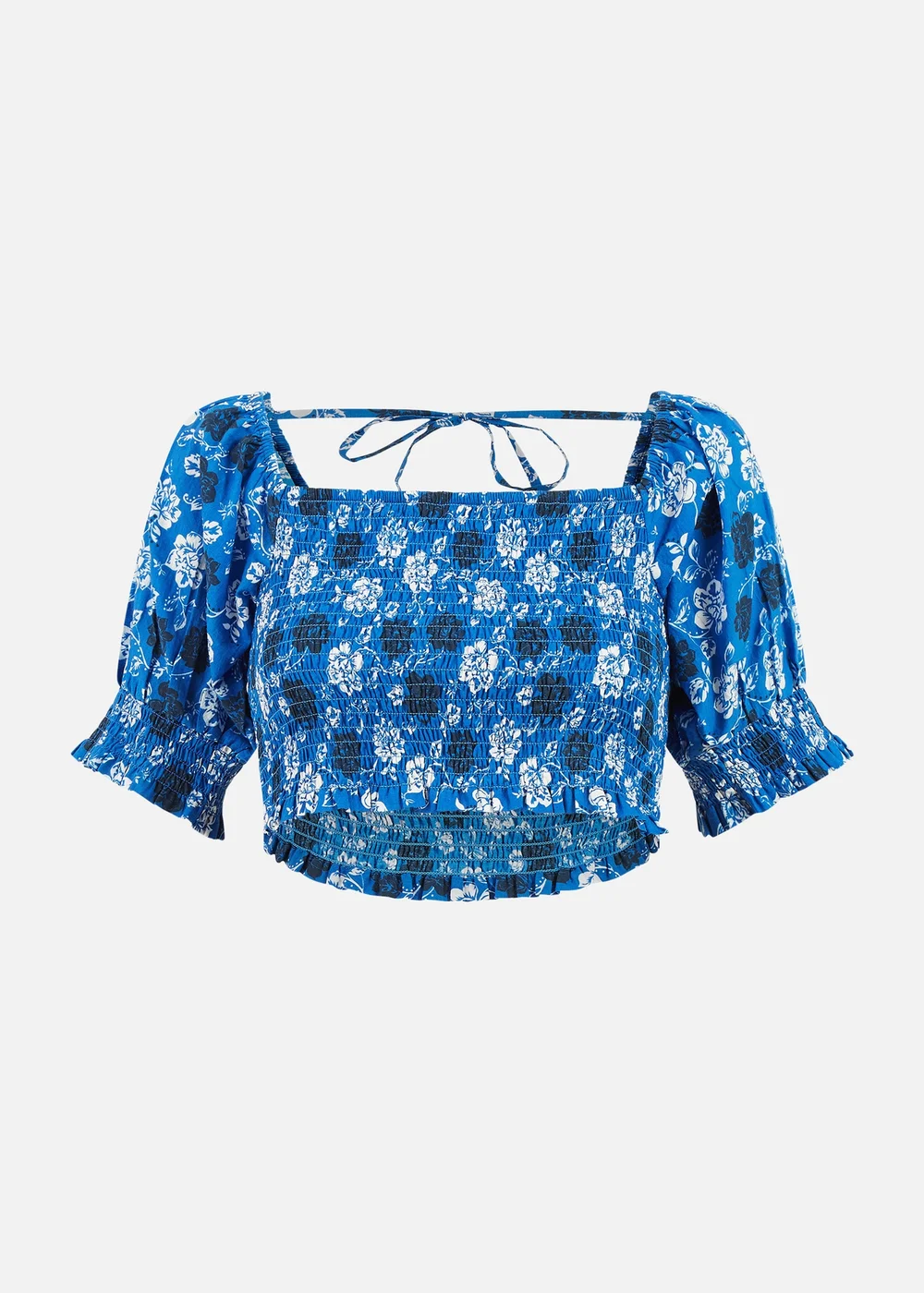 Yumi Blue Cotton Voile Floral Ruched Crop Top - 8 Image 3