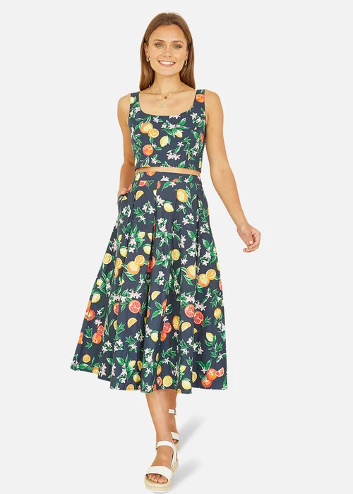Yumi Navy Organic Cotton Citrus Print Crop Top - 8 Image 1