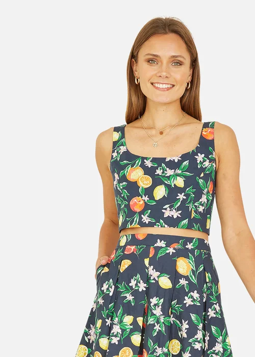 Yumi Navy Organic Cotton Citrus Print Crop Top - 8 Image 2