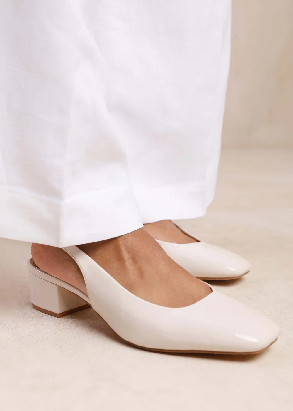 Where's That From Michigan Cream Wide-Fit Square Toe Slingback Heels - 7 Image 3