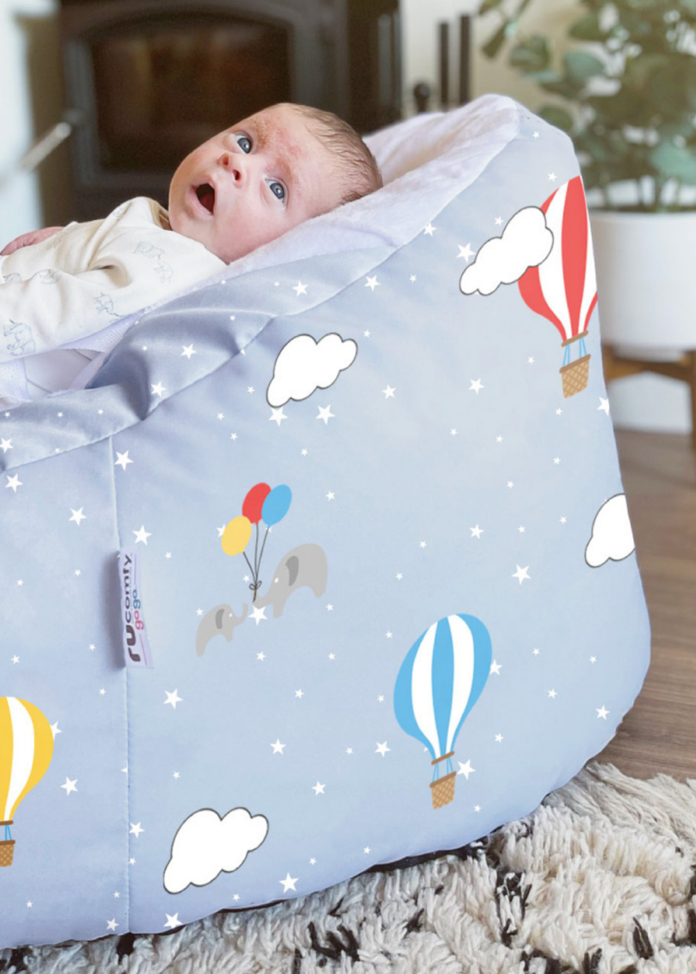 rucomfy Printed Gaga Hot Air Balloon Baby Beanbag - One Size Image 2