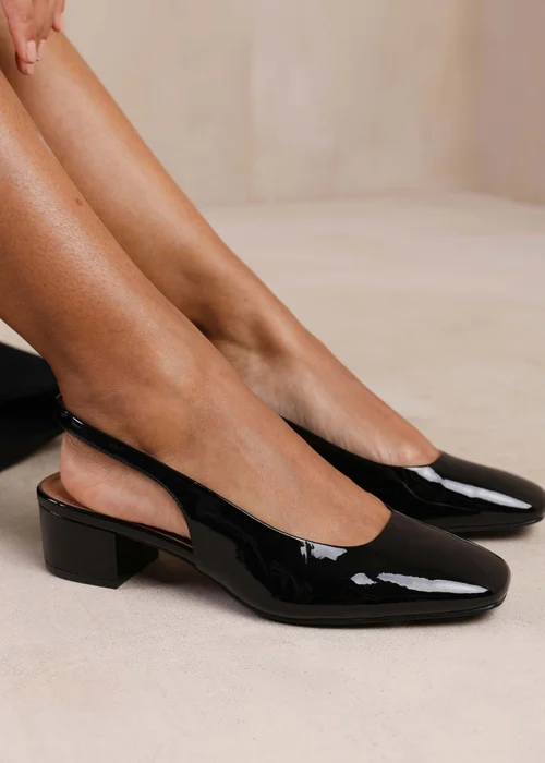 Where's That From Michigan Black Patent Square Toe Slingback Heels - 3 Image 2