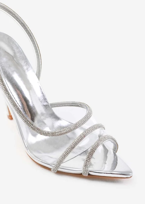 Where's That From Dallas Silver Crystal Strappy Slingback High Heels - 3 Image 1