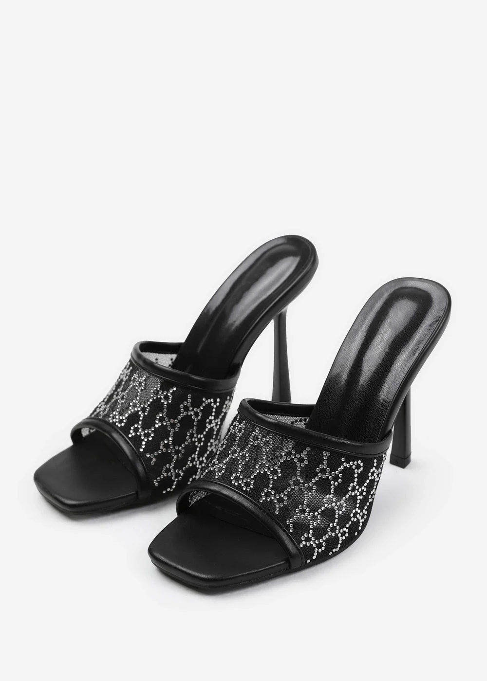 Where's That From Lisbon Black Diamante Mesh Peep Toe Mules - Size 8 Image 2