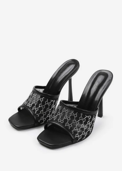 Where's That From Lisbon Black Diamante Mesh Peep Toe Mules - Size 8 Image 2