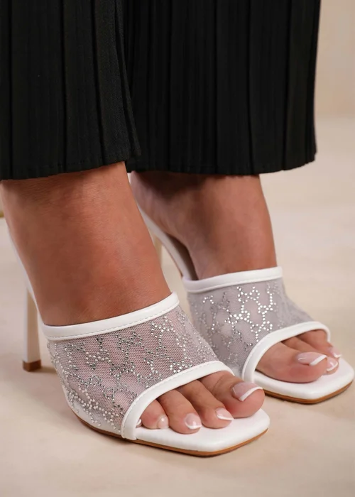 Where's That From Lisbon White Diamante Mesh Peep Toe Mules - Size 4 Image 3