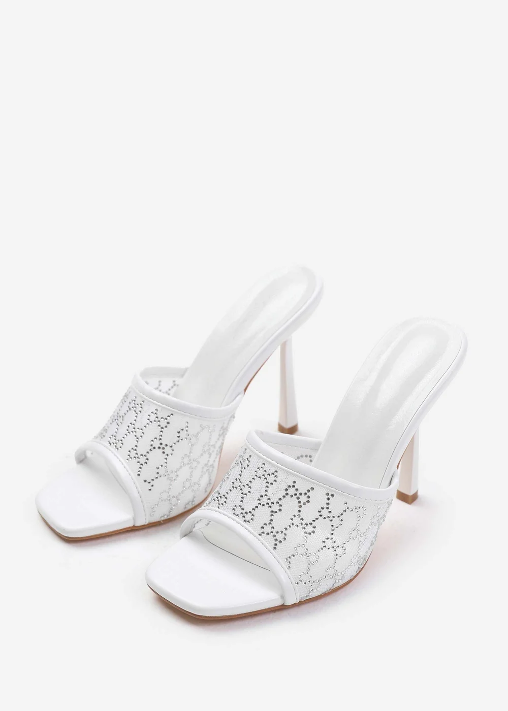 Where's That From Lisbon White Diamante Mesh Peep Toe Mules - Size 4 Image 2