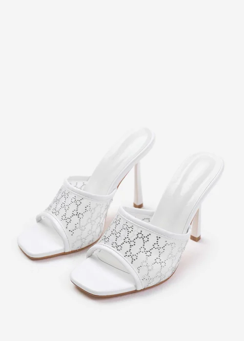 Where's That From Lisbon White Diamante Mesh Peep Toe Mules - Size 4 Image 2