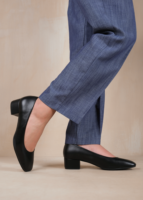 Where's That From Seattle Black Pu Wide-Fit Square Toe Heels - 3 Image 3