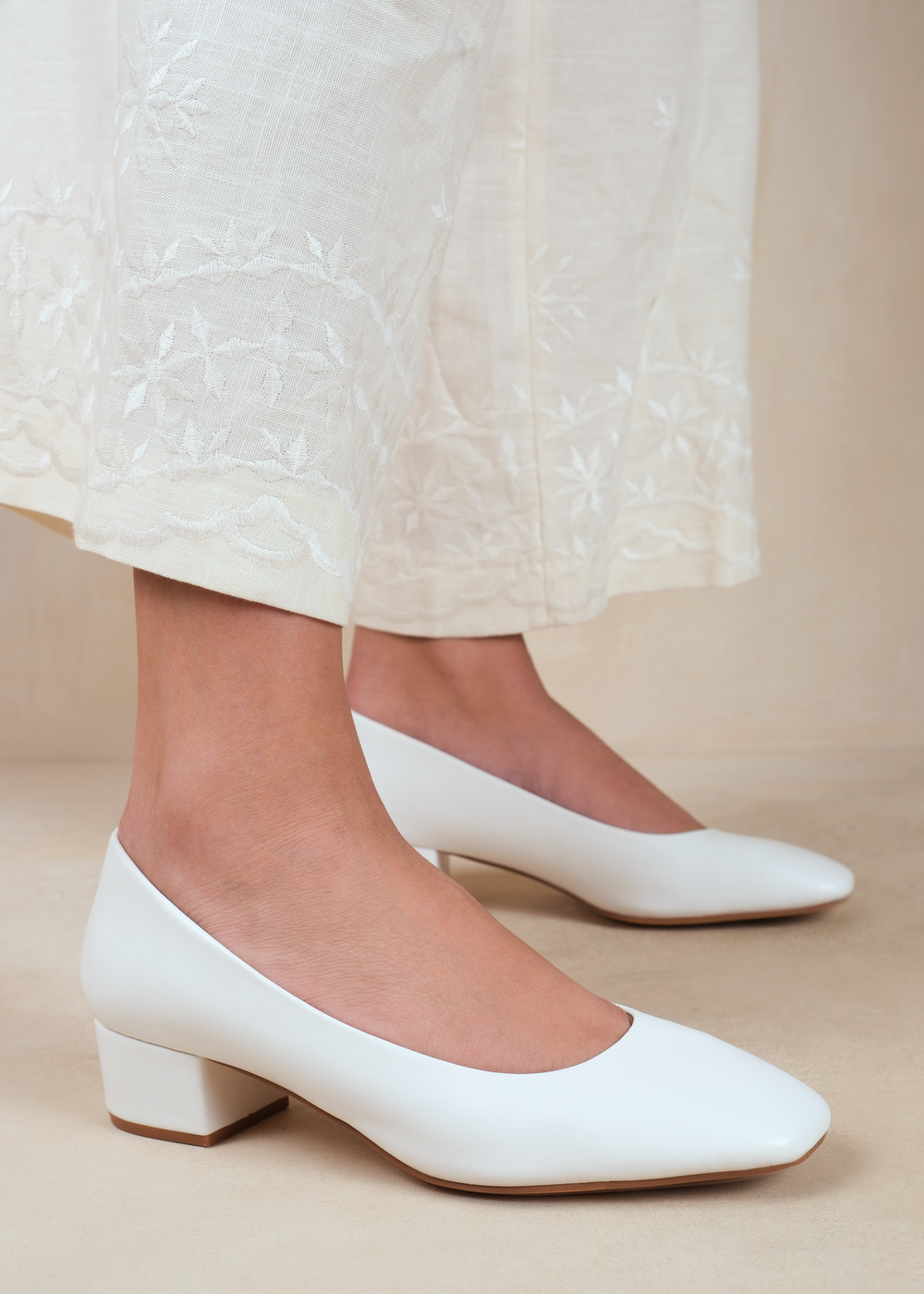 Where's That From Seattle White Pu Wide-Fit Square Toe Heels - 3 Image 1