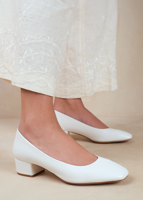 Where's That From Seattle White Pu Wide-Fit Square Toe Heels - 3 Image 1