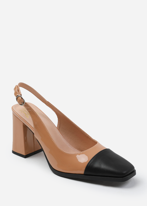 Where's That From Helsinki Nude Mid Block Toe Cap Heels - Size 4 Image 2