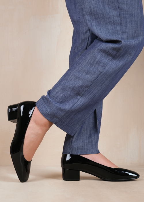 Where's That From Seattle Black Patent Wide-Fit Square Toe Heels - 4 Image 3