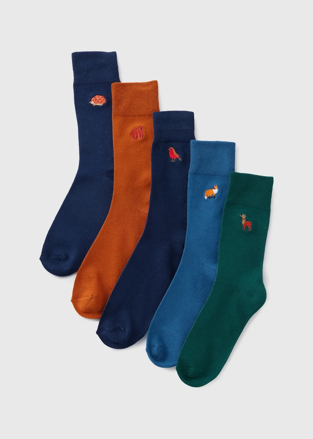 5 Pack Multicolour Woodland Embroidery Socks - 6-8.5 Image 1