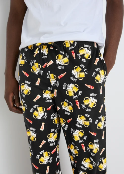 Black Christmas Beer Fleece Pyjama Bottoms - Extra small Image 2