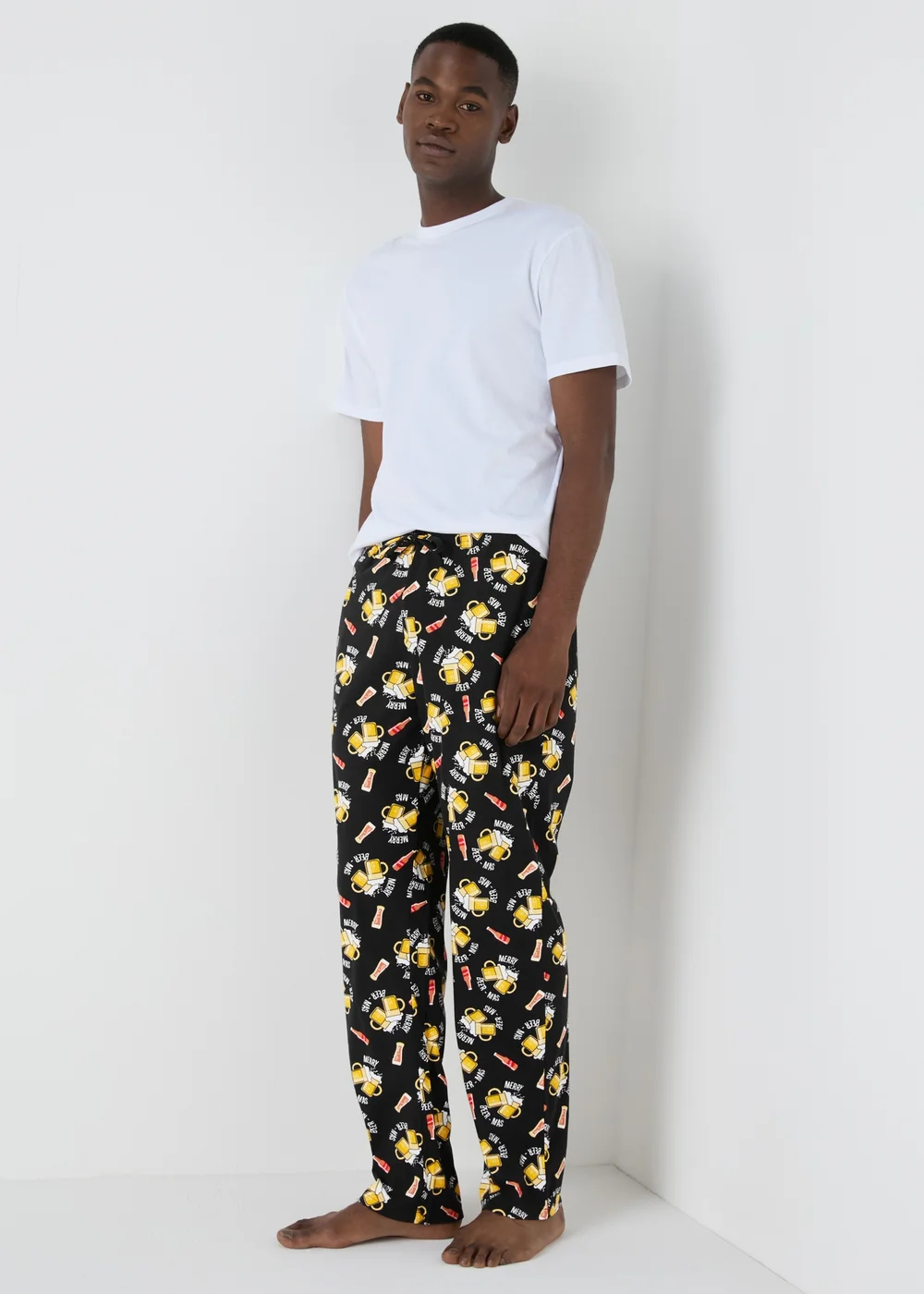 Black Christmas Beer Fleece Pyjama Bottoms - Extra small Image 1