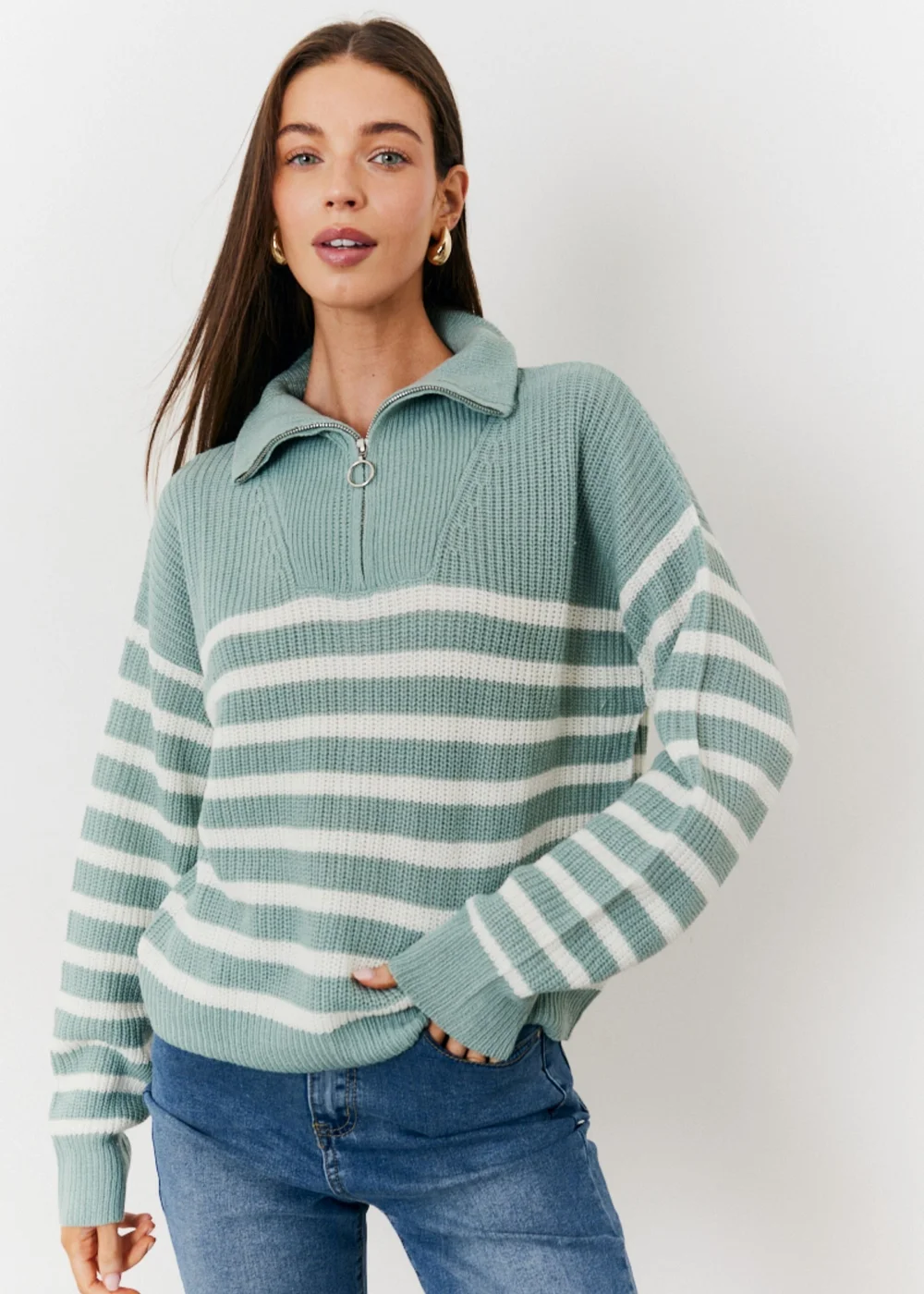 In The Style Sage Quarter Zip Jumper - 06-08 Image 1