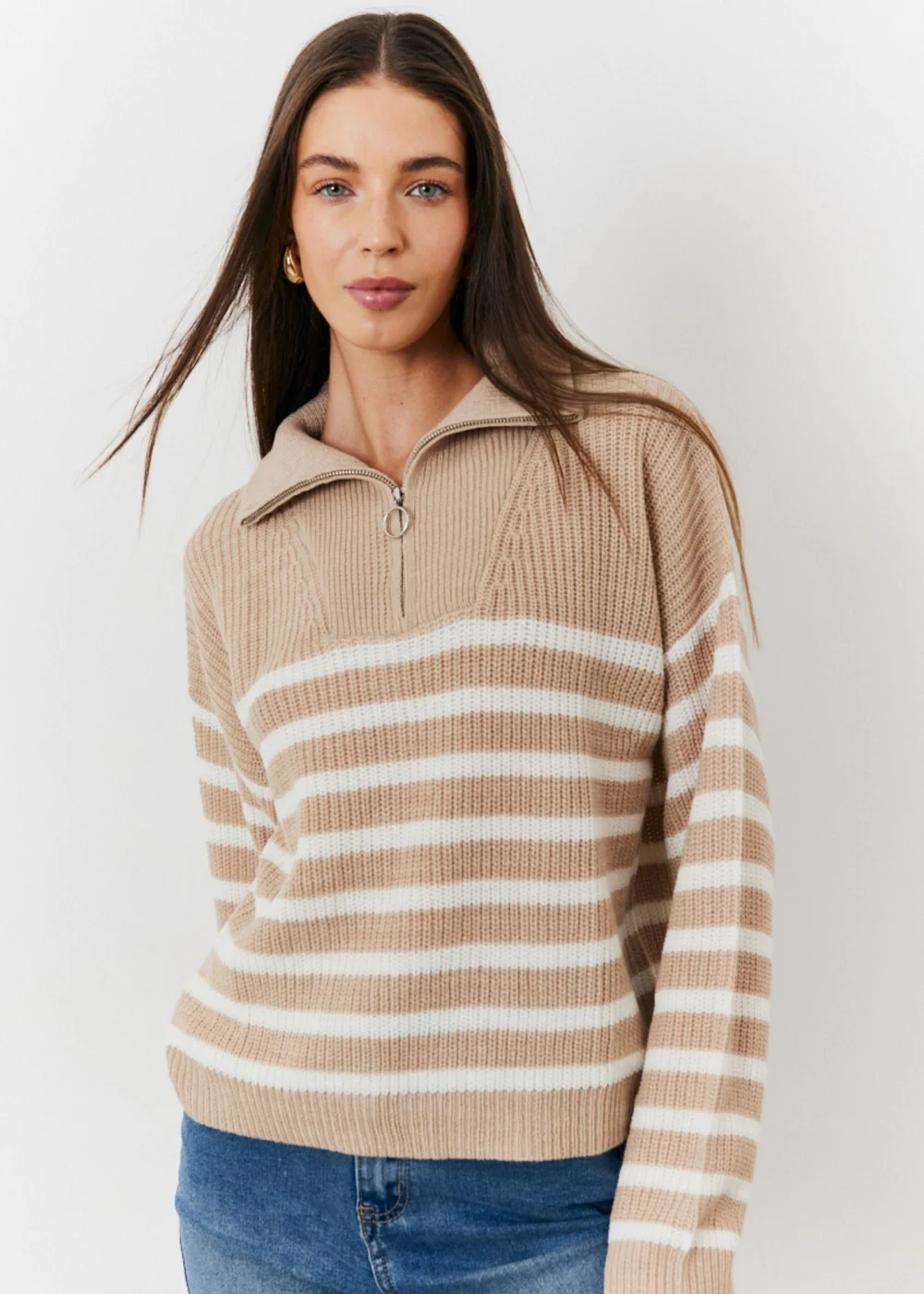 In The Style Oatmeal Quarter Zip Jumper - 06-08 Image 1